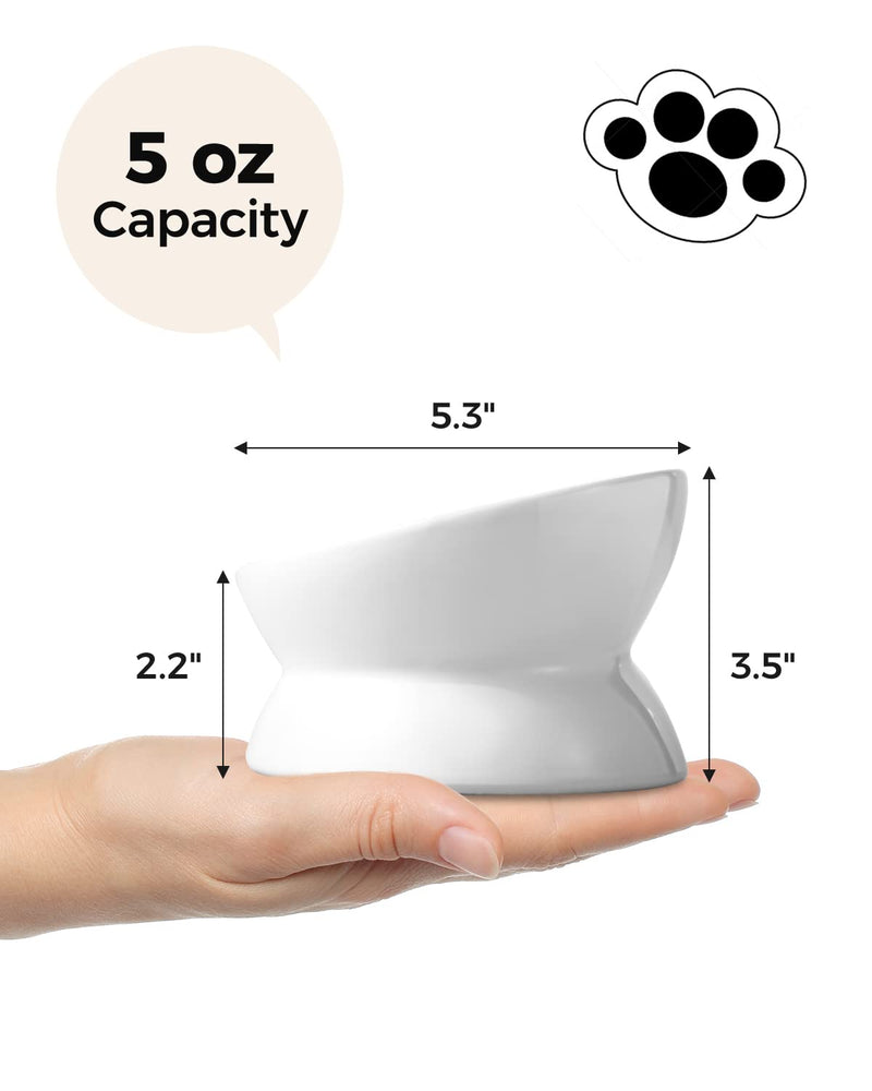Elevated Cat Food Bowl, 5 Oz Ceramic Raised and Tilted Water Bowl, Anti Vomiting and Protect Pets' Spines Dishes for Small Dog, Fat Faced Cat, Kitten (White, 1 Pack) White - PawsPlanet Australia