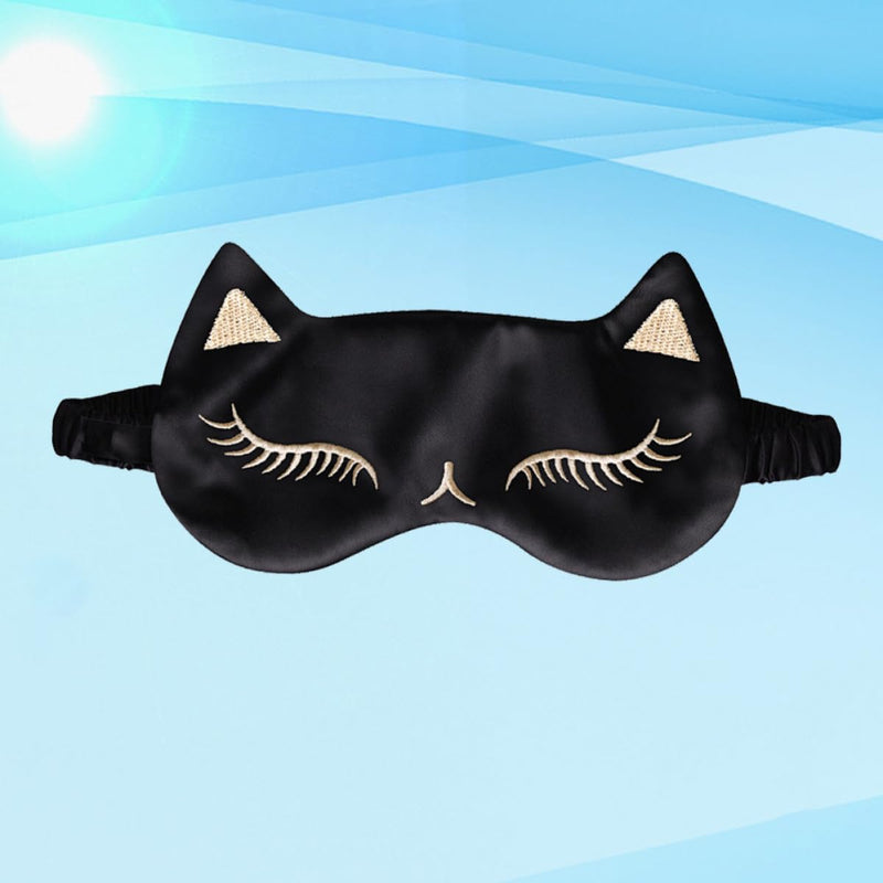 SOLUSTRE Silk Eye Mask with Cat Motif and Adjustable Strap for Eye Tiredness Relief, Black, for Home and Travel, for Women