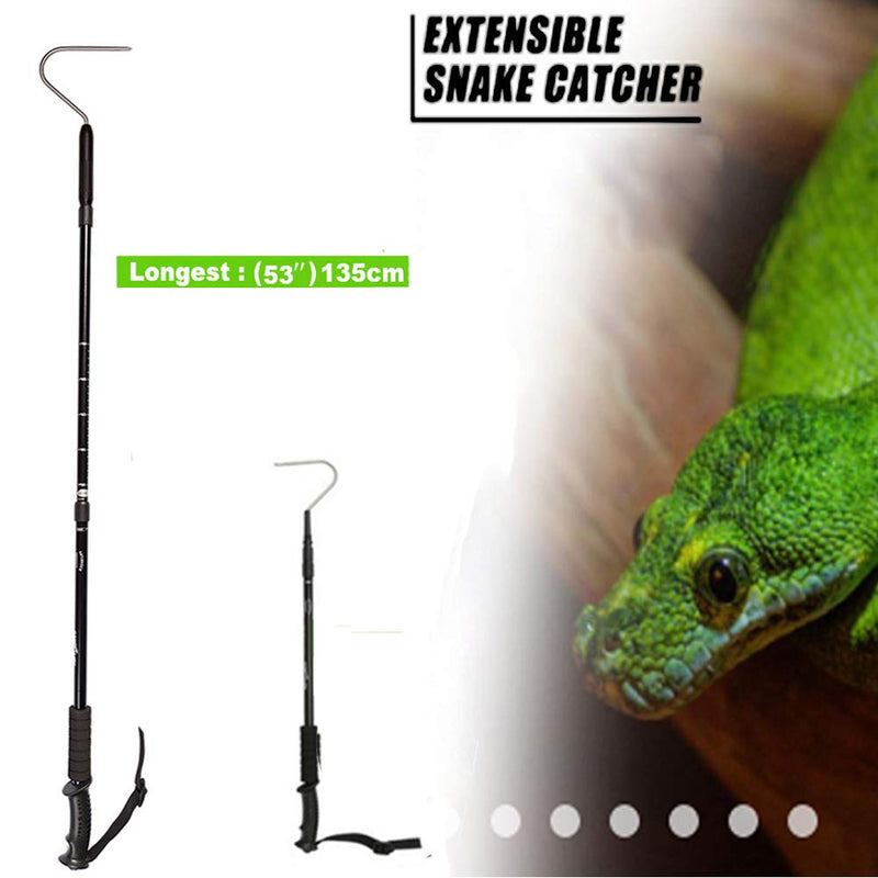Snake Hook Reptile Grabber Rattle Snake Catcher,Professional Aluminum Alloy with Telescopic Rod and Lock, Comfortable Grip Handle for Catching,Controlling,Moving (53 inch Snake Hook) - PawsPlanet Australia