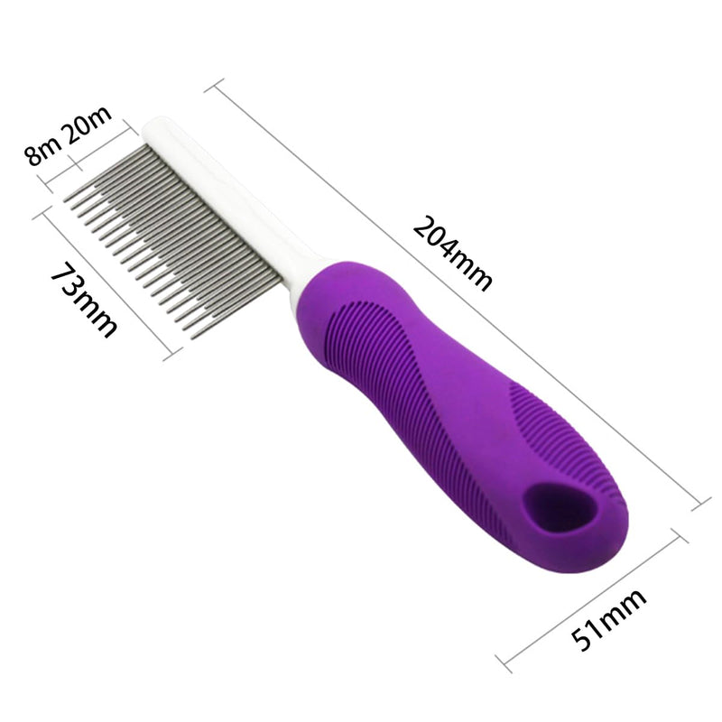 Pet Comb Detangler Grooming Tool with Long and Short Stainless Steel Metal Teeth for Dematting Matted Fur, Combing Out Knots, Removing Tangles from Undercoat