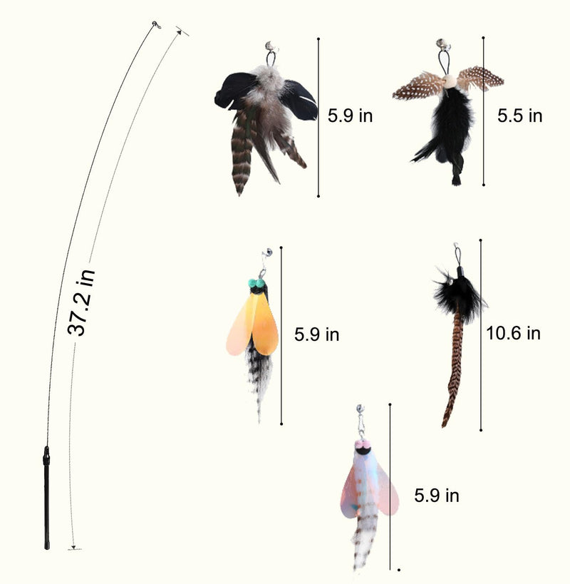 Cat Feather Toys, Indoor Cat Interactive Toys, 2 PCS Flexible Wire and 5 PCS Cat Feather Toys, for Bored Indoor Cats, Indoor Cat Chase Toys - PawsPlanet Australia