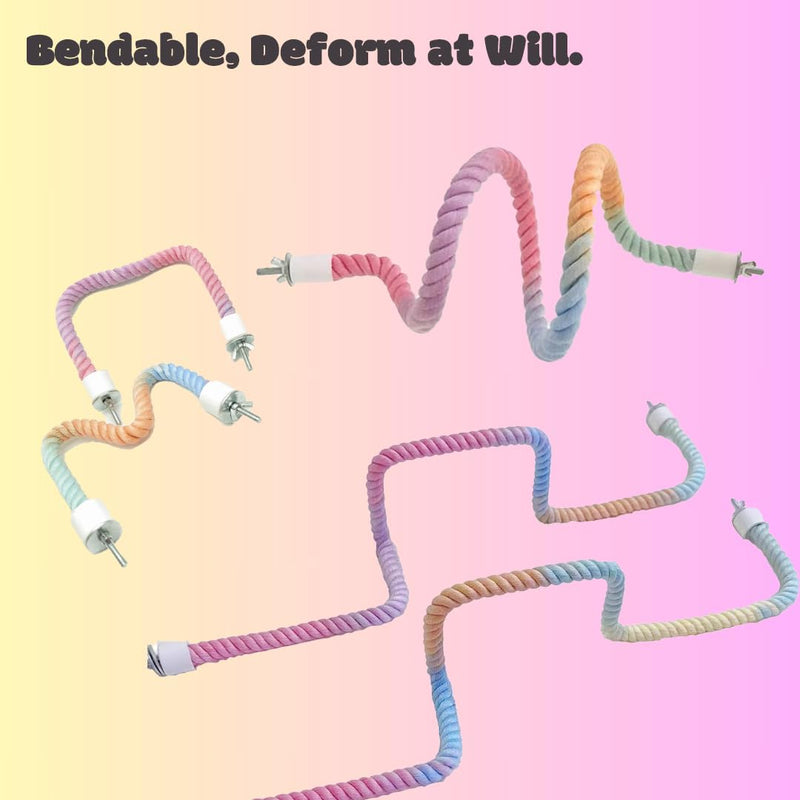 2Pcs Gradient Bird Rope Perch Stand Bird Cage Climbing Rope Toys Accessories of M5*30mm Screw for Cockatiels Lovebird Parakeet Budgies Sugar Gliders Hemp Swing(31.4'' & 14'') Rainbow 2pcs - PawsPlanet Australia