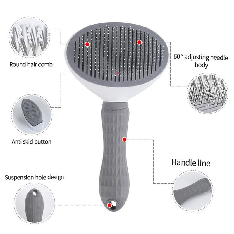 Cat Brush with Release Button, universal for cats and dogs, one click release, brush and flea comb combination set，Pet Hair Comb Tear Stay Removal, knotted skin floating hair tangled fleas (Grey) Grey - PawsPlanet Australia