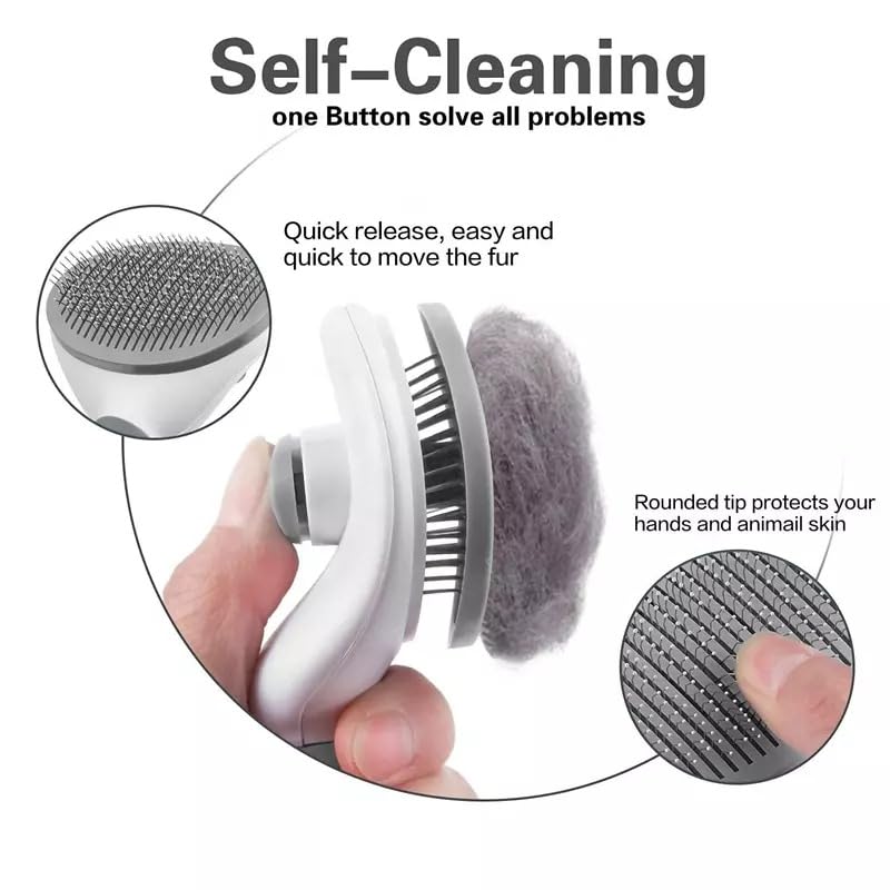 Cat Grooming Brush, pet brush hair remover, Self Cleaning Slicker Brushes for Dogs Cats, dog massage brush (GRAY) Gray and white - PawsPlanet Australia