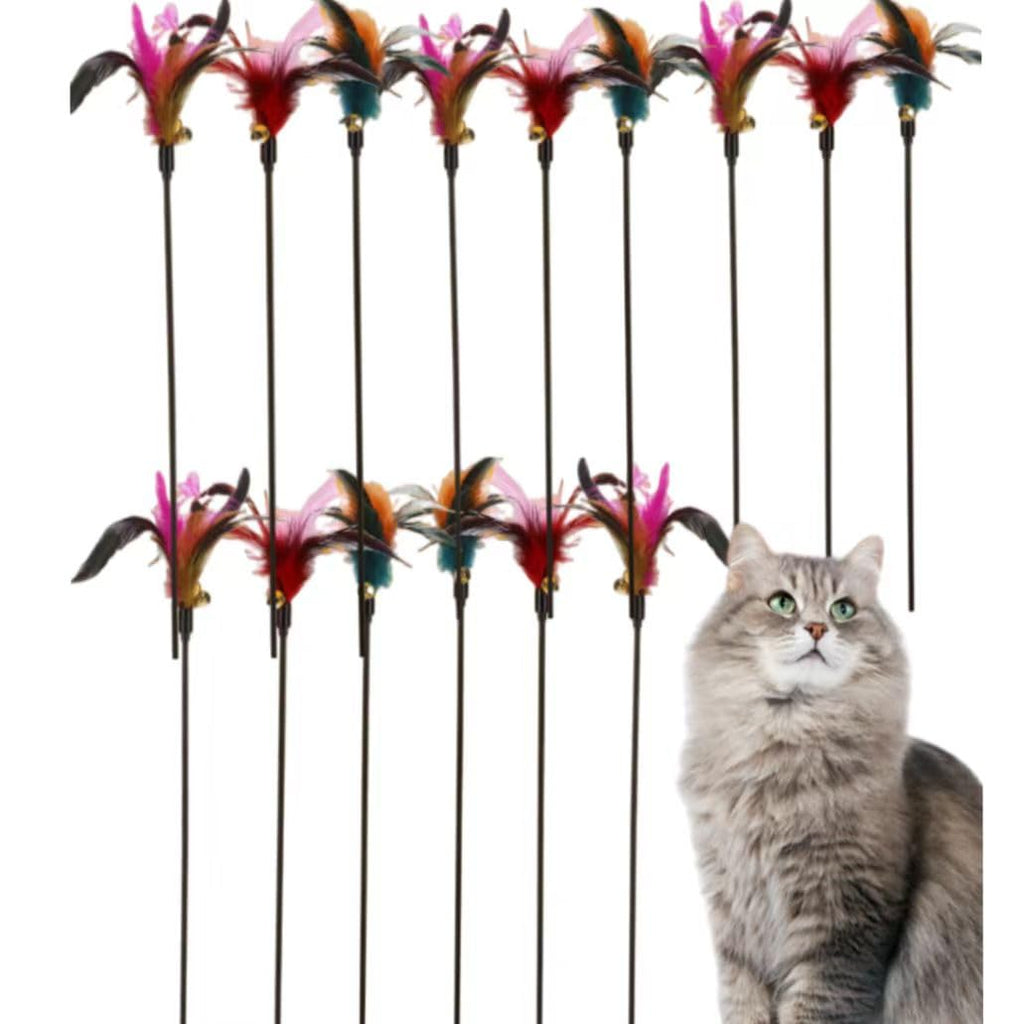15-Pack Cat Feather Toys and Teaser Wand- Feather Toys for Cats，cat Feather Toy, cat Toys for Indoor Cats，Feather Stick cat Toy cat Teaser Wand - Feather Wand cat Toy Multiple colors - PawsPlanet Australia