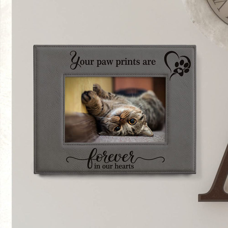 KATE POSH - Your Paw Prints are Forever in our Hearts. Engraved Leather Picture Frame. Memorial Pet Gift, Loss of Dog and Cat, Pet sympathy gift, In memory of (4" x 6" Horizontal) 4" x 6" Horizontal - PawsPlanet Australia