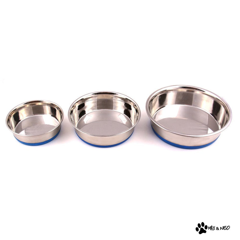 Max and Neo Heavyweight Non-Skid Rubber Bottom Stainless Steel Dog Bowl - We Donate a Bowl to a Dog Rescue for Every Bowl Sold (Large - 80oz - 9.5" Diameter) Large - PawsPlanet Australia