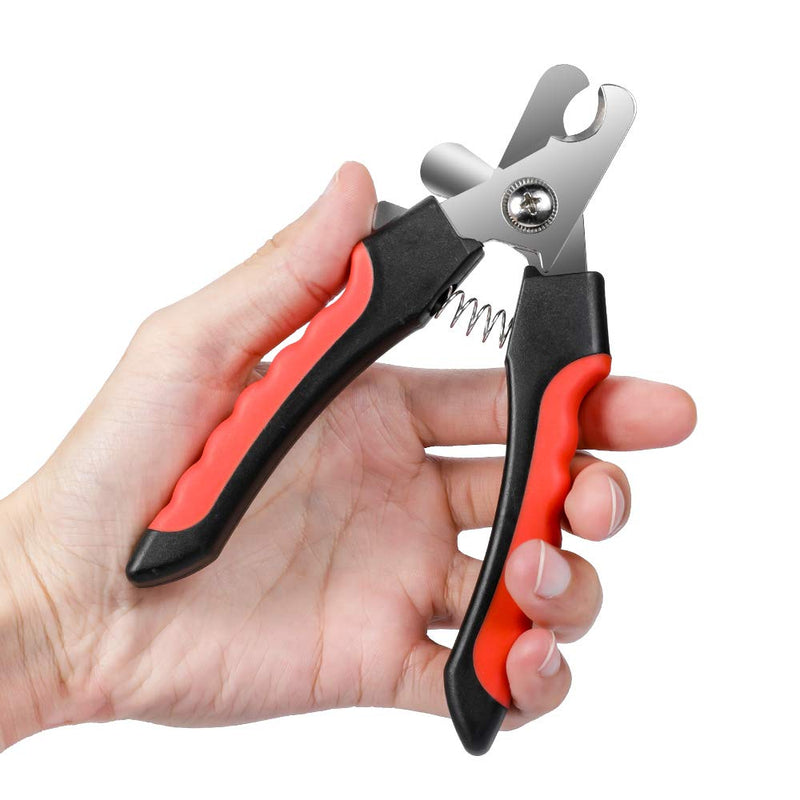 Dog Nails Clippers Trimmer with Safety Guard to Avoid Over-Cutting, Razor Sharp Blades with Bonus Dog Nail File, Cat Claw Clippers with Sturdy Non Slip Handles for Pets Dog Cat（Red & Black） Red & Black - PawsPlanet Australia