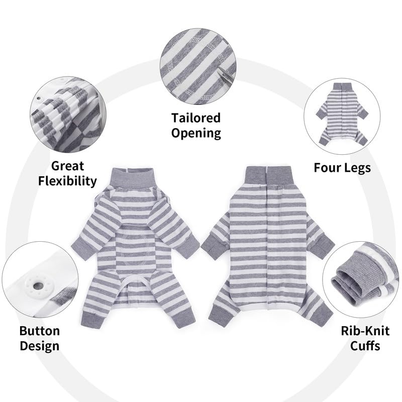 Dog Striped Recovery Suit, Puppy After Surgery Onesie for Female Male Dogs, Dogs Cats Long Sleeve Pajamas Bodysuit, Surgery Abdominal Wound Bandages Clothes, Dog Pant for Shedding Skin Disease Grey Large