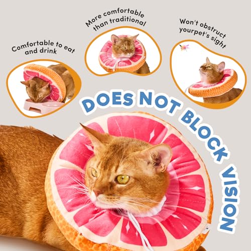 Cat Cone, Adjustable Cat Recovery Collar, Extra Soft Cat E Collar with Drawstrings, Prevent Licking and Scratching (Grapefruit, Small) [Neck:5-10"] Small Grapefruit