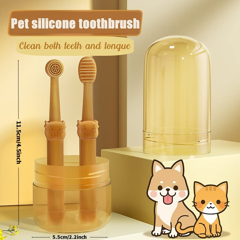Dog Toothbrush, Pet Silicone Toothbrush Cat Tooth Brushing Kit with Storage Cup, 360° Doggie Kitten Toothbrush Tongue Cleaning Brush, Dental Care for Small Pets Ferret Dutch Pigs - PawsPlanet Australia