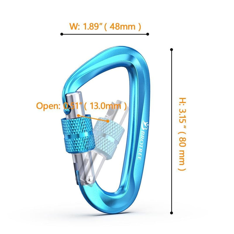 BROTREE Locking Carabiner Clips 12KN (1200 kg) Heavy Duty Carabiners for Hammock, Camping, Hiking, Backpack and More (2 or 4 Packs) Locking 4 x Black2Blue2