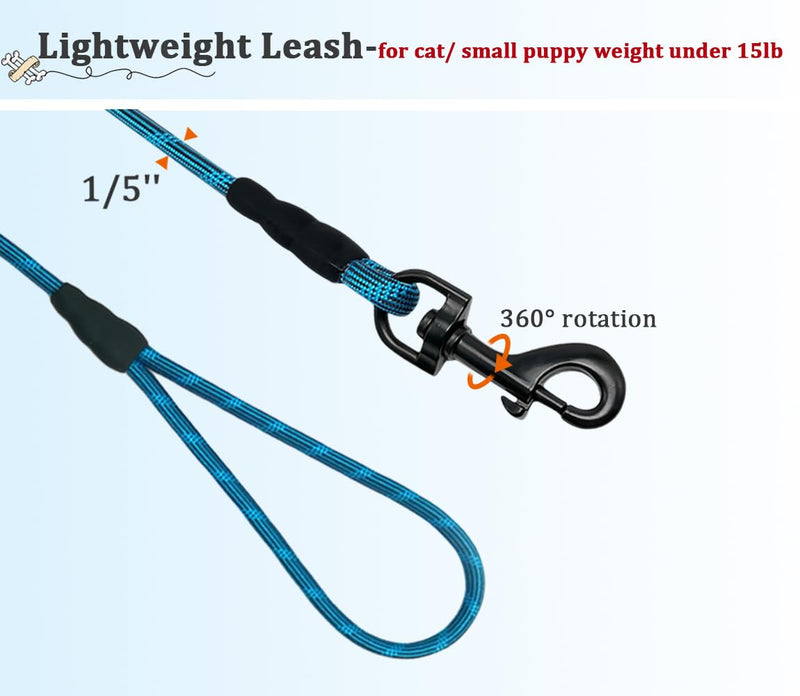 WYuZe 1/5" X-Small Dog Leash for Puppies Under 15lb, 6/10/15 FT Lightweight Reflective Cat Leash Thin Rope for Tiny Dogs Walking Training (6FT x1/5", Blue) 1/5" x 6 FT - PawsPlanet Australia