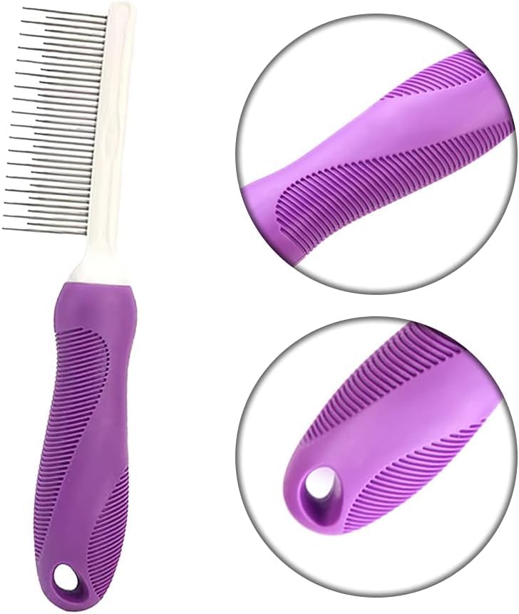 Pet Comb Detangler Grooming Tool with Long and Short Stainless Steel Metal Teeth for Dematting Matted Fur, Combing Out Knots, Removing Tangles from Undercoat