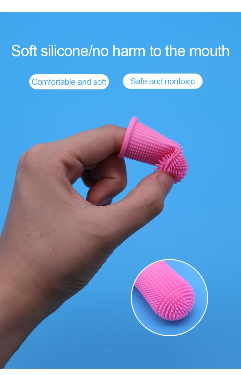 Dog Toothbrush, 360º Dog Tooth Brushing Kit, Cat Toothbrush, Dog Teeth Cleaning, Dog Finger Toothbrush, Dog Tooth Brush for Small & Large Pets, Dog Toothpaste Not Included - Blue & Pink 2-Pack - PawsPlanet Australia