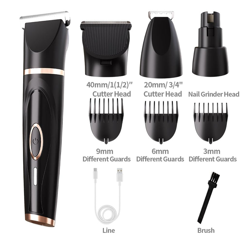 Multifunctional Replaceable Cutter Head Dog Clippers for Grooming Nail Trimmer & Shears 3 in 1 Pets Grooming kit Rechargeable Cordless Low Noise