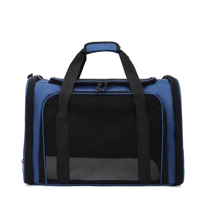 Pet Travel Carrier Bag – Airline Approved Soft-Sided Dog & Cat Carrier, Foldable, Breathable Mesh, Washable Pad – Fits Pets up to 15 lbs – The Pup Quartet (Blue) Blue