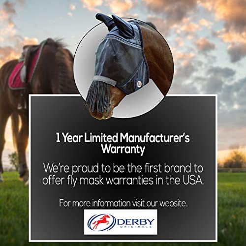 Derby Originals Reflective Safety Horse Fly Mask with Ears and Nose Cover Fringes Full Horse (Large) Black - PawsPlanet Australia