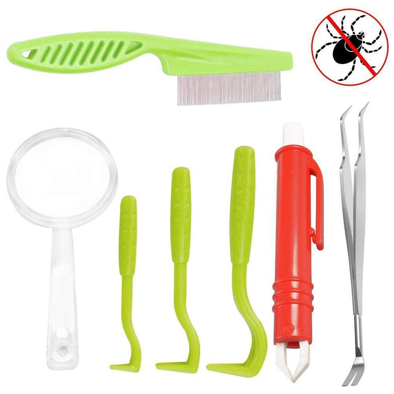 Tick Remover Tool Set, 7 Piece Pet Dog Tick Remover Tool Set Tick Hook Flea Tick Tweezers Clip Remover Flea Comb Magnifying Glass for Dogs Cats - PawsPlanet Australia