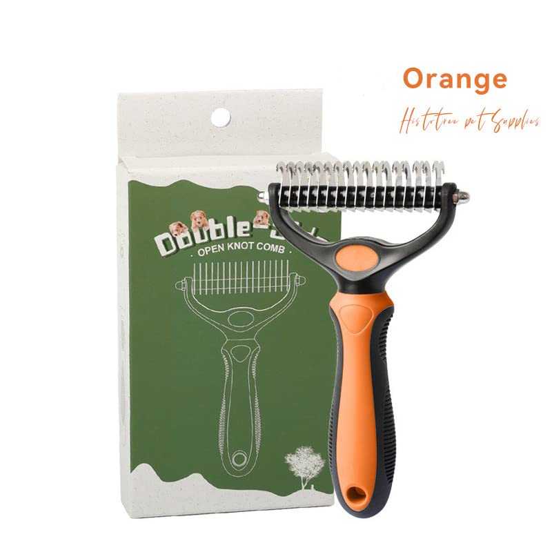 Undercoat Rake for Dogs, 2 in 1 Dematting Comb & Deshedding Tool for Long Hair Pets, Pet Hair Grooming Brush, Clear Mats and Tangles, Reduces Shedding by 95% Orange - PawsPlanet Australia