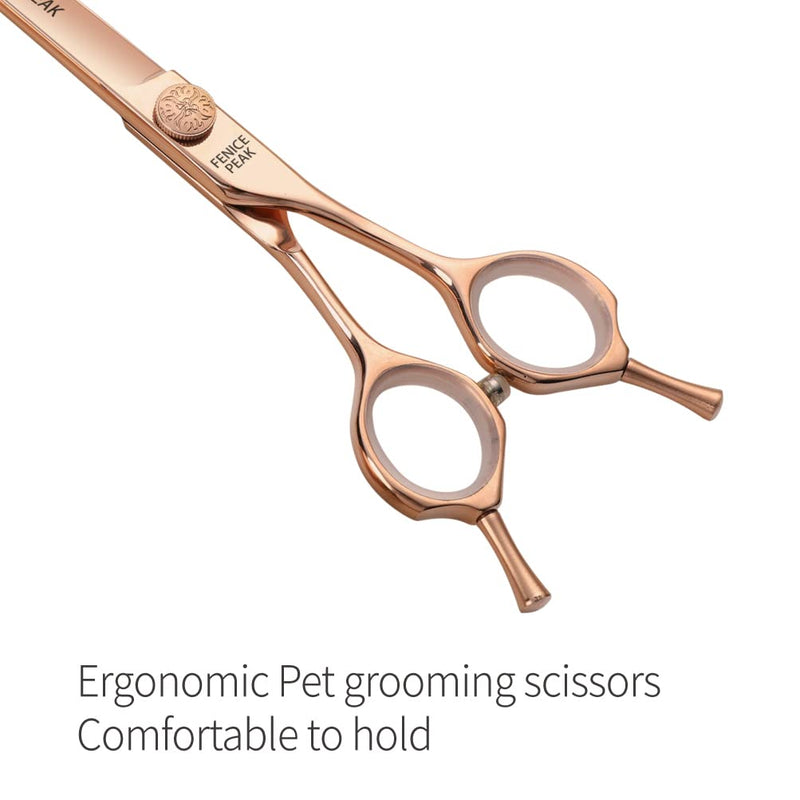 Fenice Peak Curved Dog Grooming Scissors Champagne Gold 440C Stainless Steel Professional Pet Cutting Shears Safety Trimming Shearing for Dogs and Cats 6.5 Curved Shear - PawsPlanet Australia