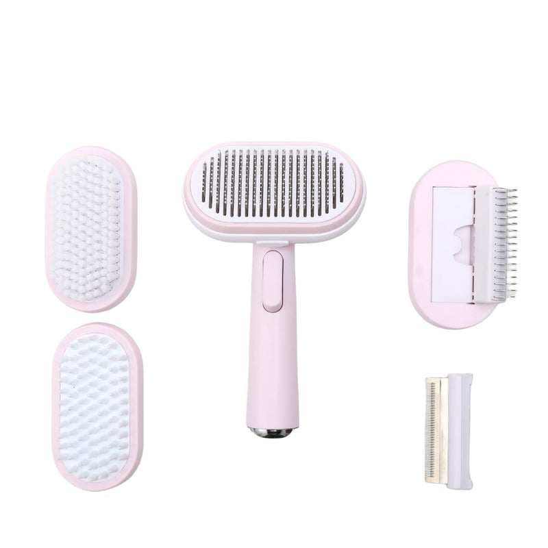 Kir Cat Brush with Release Button, Cat Comb with 5 heads, Pet Hair Remover, Cat Brushes for Indoor Cats Shedding, Pet Massaging Tool Suitable for Pets with Long or Short Hair (pink) pink - PawsPlanet Australia