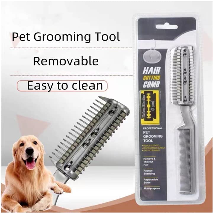 2Pcs Razor Comb for Dogs Cats with Extra Blades Double Sides Pet Razor Comb Trimming & Grooming Hair Cutter Comb Trimmer Grooming Comb for Dog Cat (Silver) Silver - PawsPlanet Australia