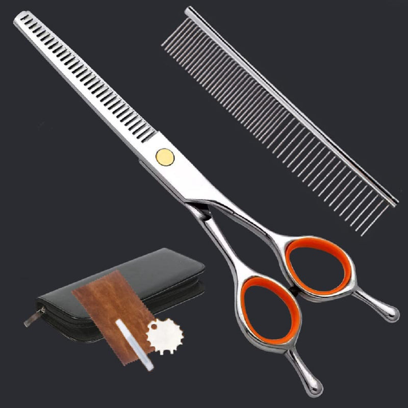AIRY 7.5" Professional Thinning Shears Dog Grooming Blending Scissor, 20%-30% Thinning Rate Pet Grooming Thinner Blender Shears Set Includes No Traces Scissors & Steel Comb Right and Left Handers - PawsPlanet Australia
