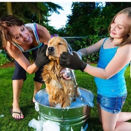 Pet Grooming Glove(1 Pair), Blue and Black, Deshedding Brush Mitt for Dogs and Cats - PawsPlanet Australia