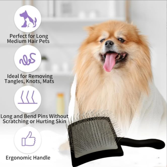 Slicker Dog Brush with Wooden Handle, Slicker Brush Professional for Easy Removes Undercoat, Knots & Tangles, Extra Long Needle Slicker Brush for Poodle, Poodle, Teddy, Cockapoo, Long-Haired Dogs - PawsPlanet Australia