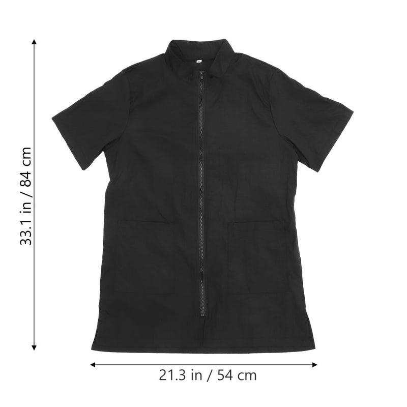 VILLCASE Black Dog Grooming Smock with Zipper, Short Sleeves Dog Grooming Tunic with 2 Pockets, Waterproof and Anti-static Pet Beautician Workwear Apron for Pet Shop Men and Women XL