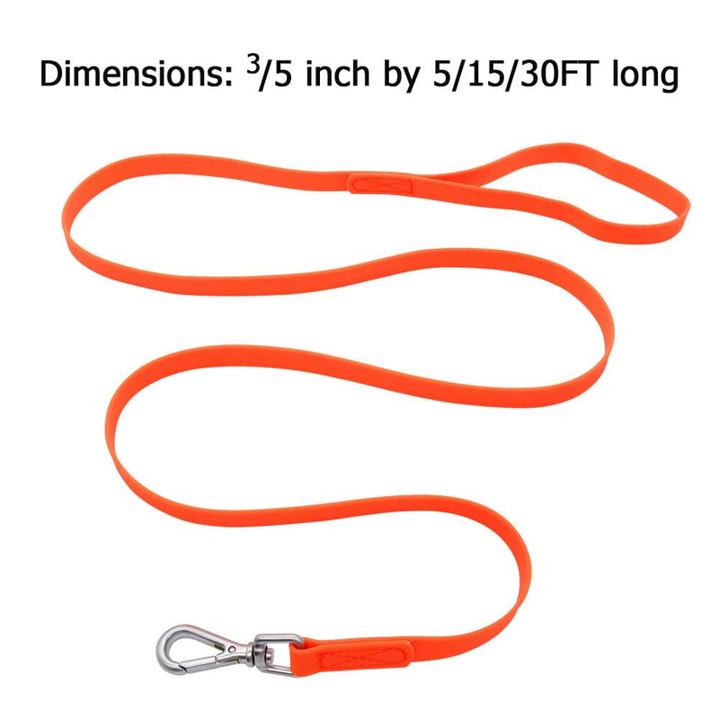 Waterproof Dog Training Leash 50FT 30FT 15FT 10FT 5FT Heavy Duty Recall Long Lead for Large Medium Small Dogs (15FT, Orange) - PawsPlanet Australia
