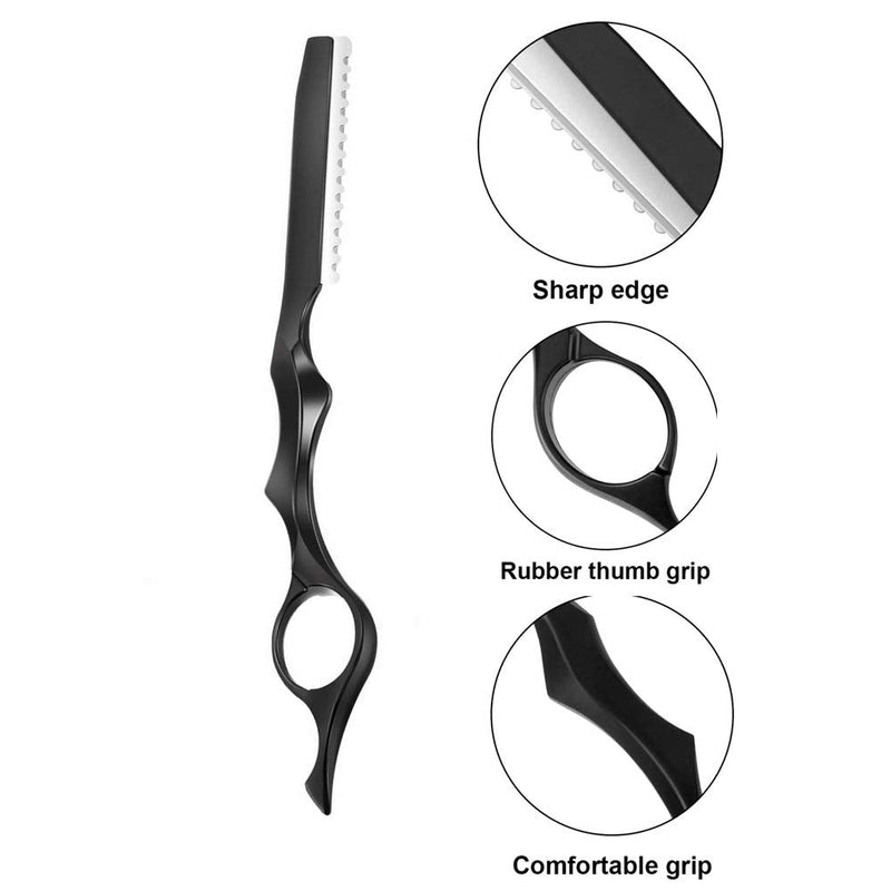11Pcs Hair Styling Thinning Razor Set - 1 Razor, Thinning Comb, Texturizing Cutting Razor and 10 Replacement Stainless Steel Blades for Salon & Home Use (Black) Black - PawsPlanet Australia