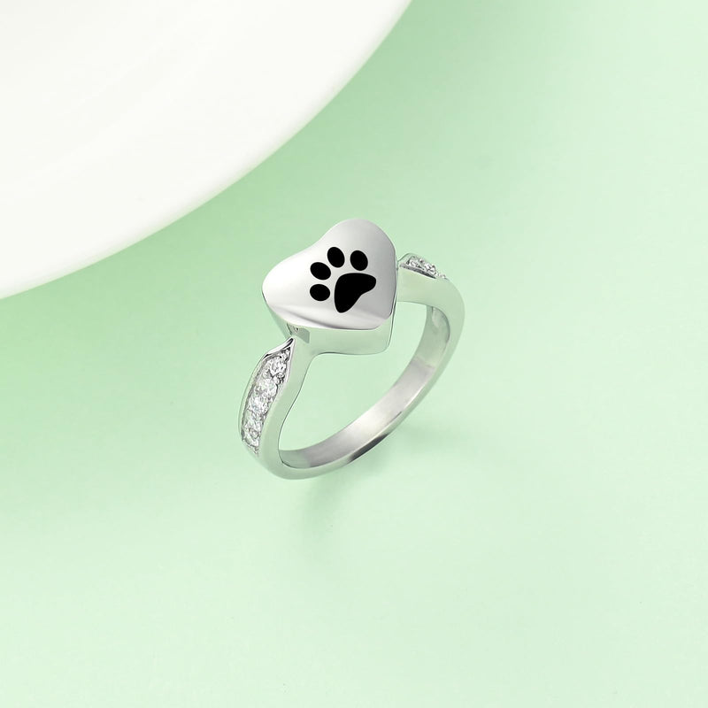 Dog Paws Print Urn Rings Cremation Jewelry for Ashes for Men Women Stainless Steel Memorial Urns Finger Rings Pet Ashes Keepsakes Jewelry Memorial Locket Rings Gifts Black-9#