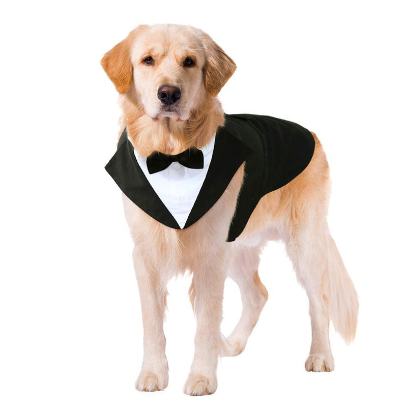 Kuoser Dog Tuxedo Dog Suit and Bandana Set, Dogs Tuxedo Wedding Party Suit, Dog Prince Wedding Bow Tie Shirt Formal Dog Wedding Attire for Large and Medium Dogs Golden Retriever Samo Bulldogs XX-Large (pack of 1) Black