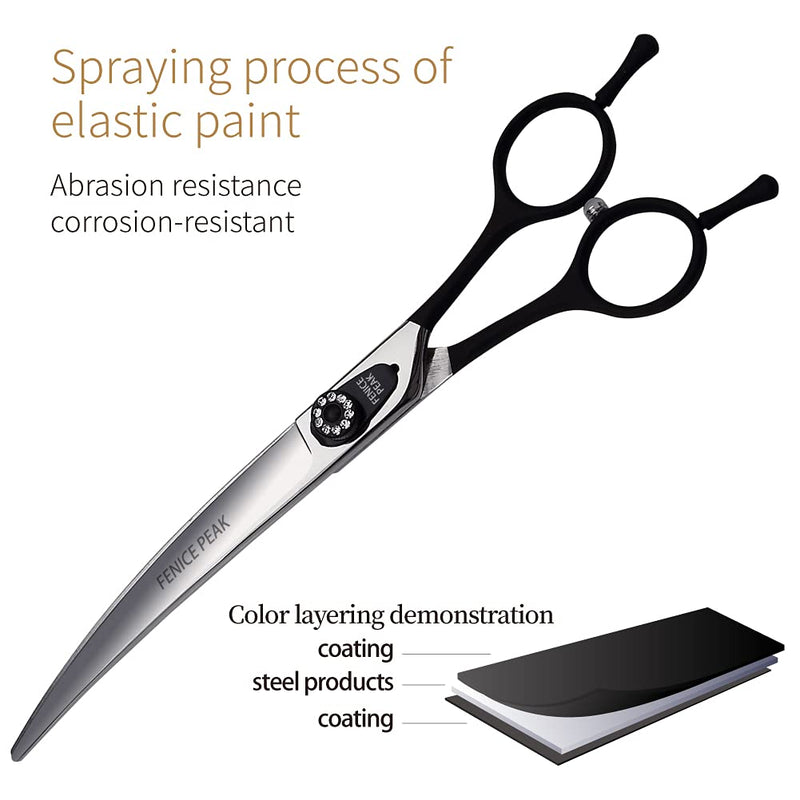 FENICE PEAK Dog Grooming Curved Scissors for Pets, Japan 440C Stainless Steel, Sharp Blade, Suitable for Beauticians (7.0 Inch) Curved Shear 7.0'' - PawsPlanet Australia