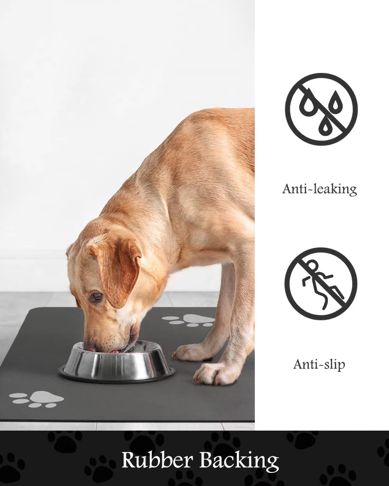 Pet Feeding Mat-Absorbent Dog Mat for Food and Water Bowl-No Stains Quick Dry Dog Water Dispenser Mat-Dog Accessories Pet Supplies-Dog Water Bowl for Messy Drinkers Dark Grey 12"x19" - PawsPlanet Australia