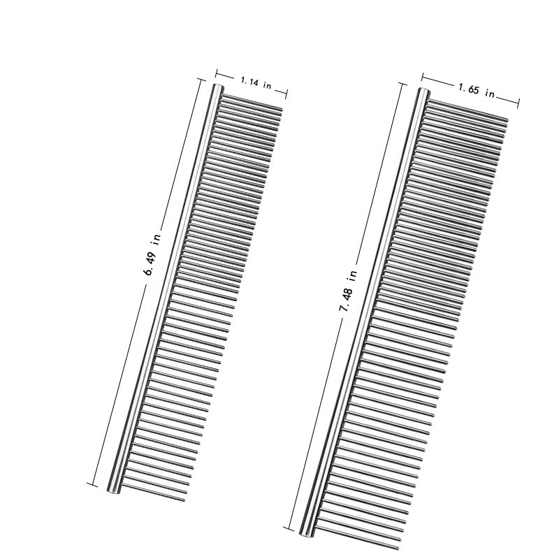 2 Pack Dog Combs,Pet Steel Comb with Rounded Ends Stainless Steel Teeth, Cat Comb for Removing Tangles and Knots, Professional Grooming Tool for Long and Short Haired Dog, 6.3IN/7.4IN - PawsPlanet Australia