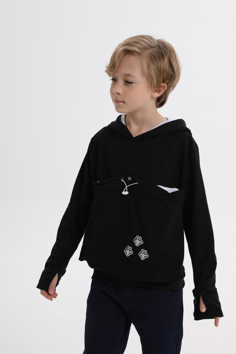 ALYC Boys Girls Hoodies - Pet Holder Kitten Puppy Carriers Pullover Long Sleeve Cat Ear Sweatshirt with Removable Inner Pouch Black - PawsPlanet Australia