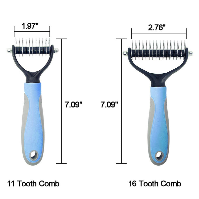 Dematting Tool for Dogs &Cats, Pet Grooming Undercoat Rake with Two-Side,Professional Stainless Steel Demat Comb Removes Loose Undercoat, Mats, Tangles and Knots Blue Large - PawsPlanet Australia