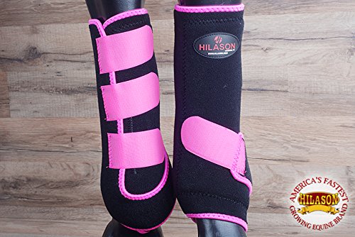 HILASON Black Pink Large Horse Medicine Sports Boots Rear Hind Leg