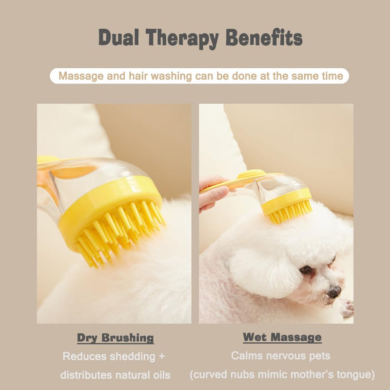 Pet Bath Brush with Shampoo Dispenser - Silicone Massage Grooming Tool for Cats & Dogs, Long Handle Dog Cat Bath Brush for Wet/Dry Use Green (ABS + Food-Grade Silicone, 7.5") - PawsPlanet Australia