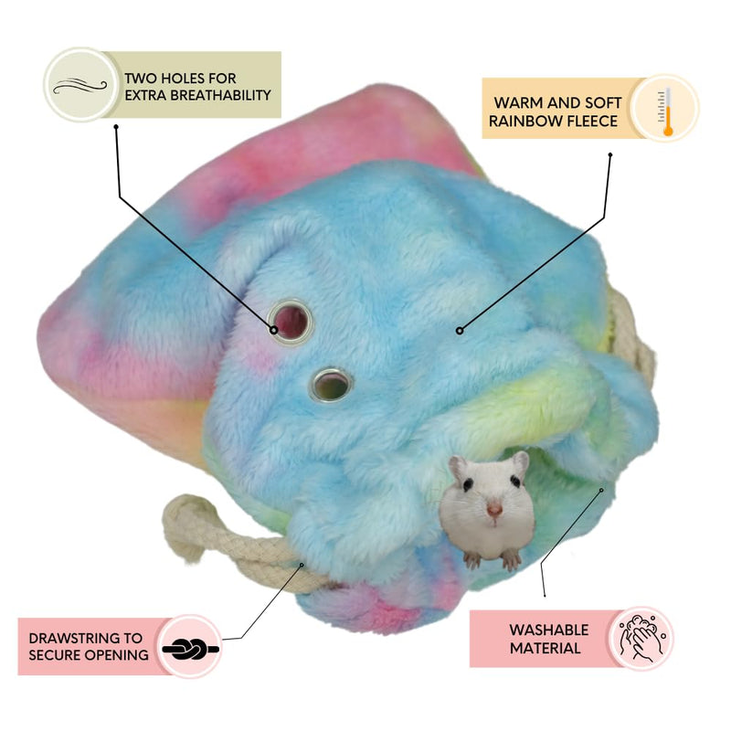 HILLBERRY Rainbow Fleece Warm Bonding Sleeping Pouch, Carrier, Hideout Bed for Rodent, Sugar Glider, Hamster, Gerbil, Mouse, Pet Accessory for Small Pets and Animals - PawsPlanet Australia