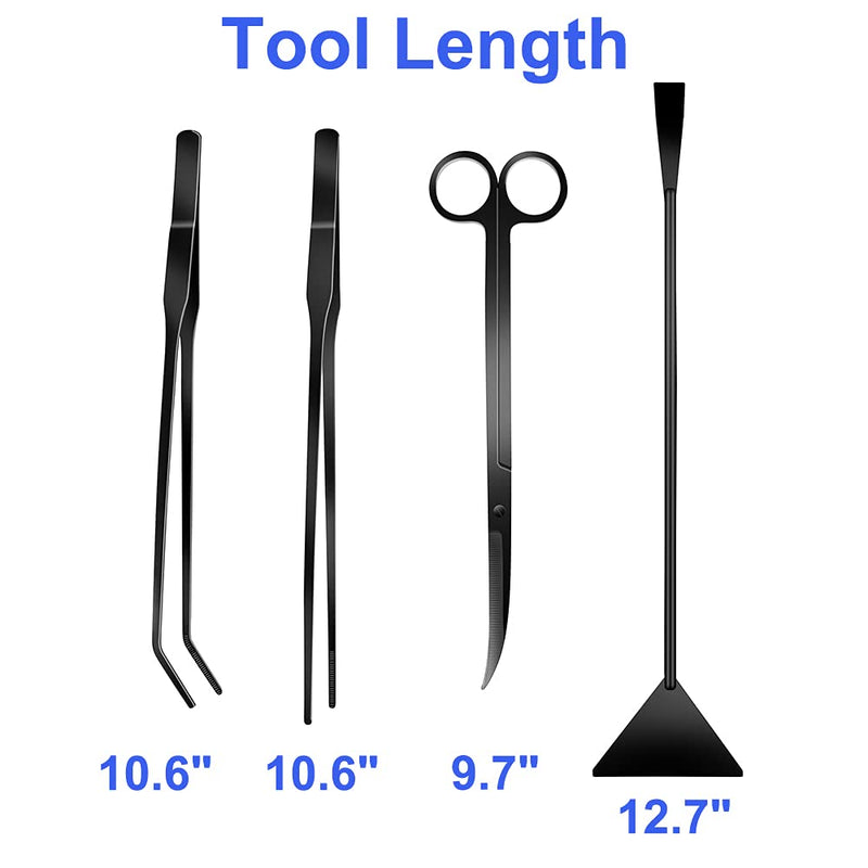 4Pcs Aquascaping Tools Kit, Long Stainless Steel Aquarium Plant Tools with Black Anti-rust Coating, Aquarium Tweezers, Scissors, and Scrapers for Aquascaping Cleaning（Magnetic Tool Holder） - PawsPlanet Australia