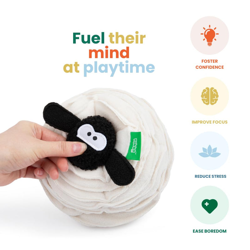 Interactive Enrichment Toy for Dogs - Squeaky Plush Snuffle Sheep, A Treat Dispensing Puzzle Toy, Stress and Anxiety Relief - PawsPlanet Australia