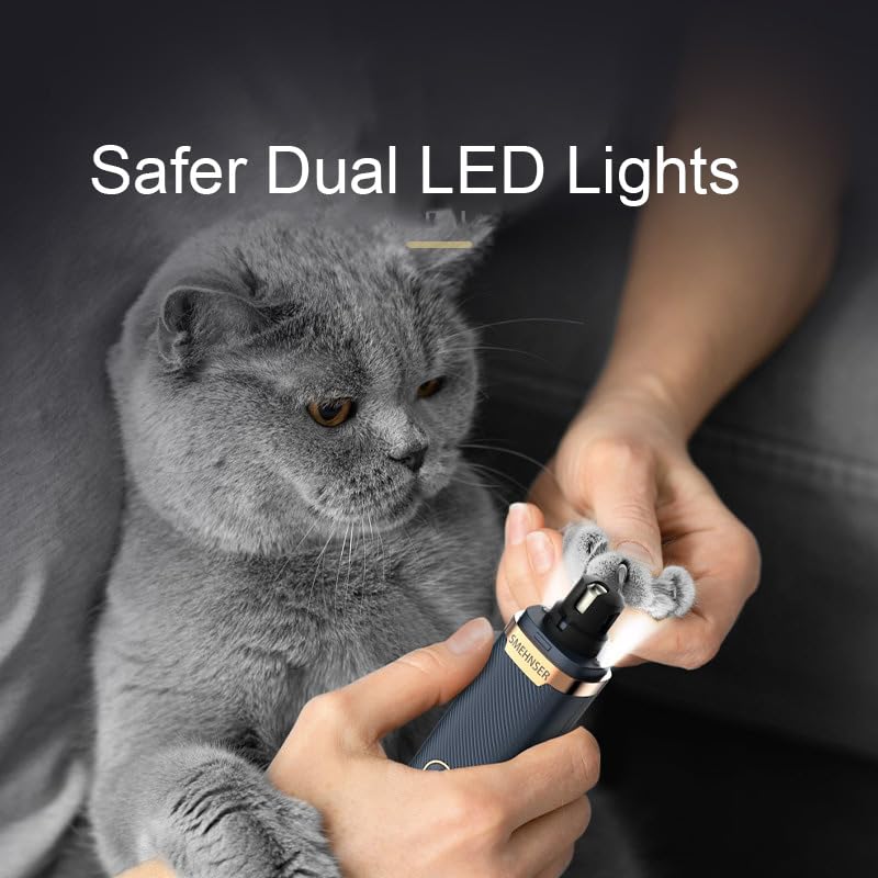 Electric Dog Nail Grinder with 3-Speed Adjustment, USB-C Rechargeable Pet Nail Trimmer for Small, Medium, Large Dogs and Cats, Low Noise and Vibration, LED Lights, LCD Speed Display - PawsPlanet Australia
