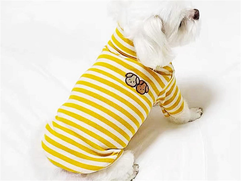 Turtleneck Dog Sweater Cute Doggie Embroidery Super Soft Dog Sweatshirt Dog Shirt Stretchy Striped Puppy Pullover for Cats Small Medium Large Dog(X-Large, Yellow Striped) X-Large - PawsPlanet Australia