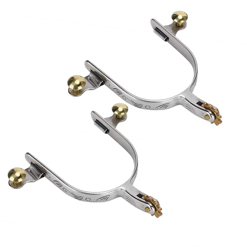 Zerodis Horse Spurs, 2PCS West Cowboy Style Stainless Steel Spurs Floral Engraving with Copper Gear and Copper Belt Buckle - PawsPlanet Australia