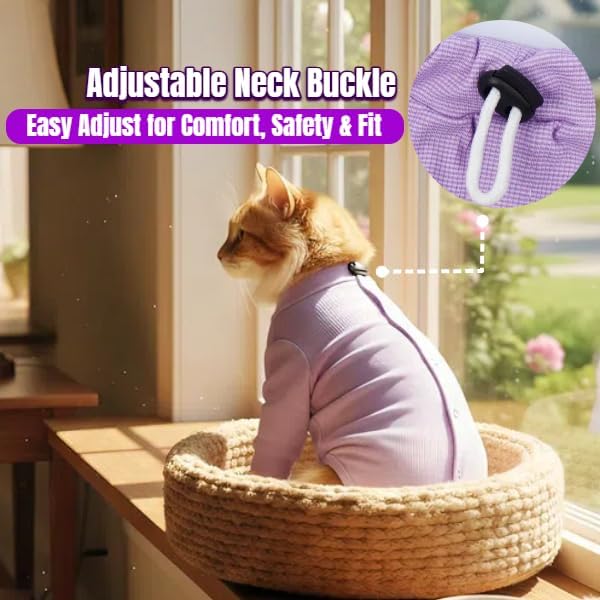 Cat Onesie for Cats After Surgery Male Female, Breathable & Soft Fabric Cats Spay Recovery Suit, Cone Alternative Surgical Suit with Leg Sleeves to Stop Licking, Cat Wound Care Shirt Wear(Purple, M) Medium Purple