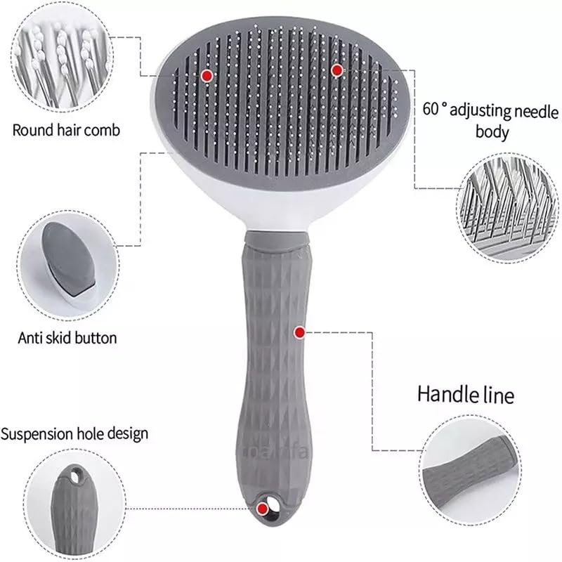 Cat Grooming Brush, pet brush hair remover, Self Cleaning Slicker Brushes for Dogs Cats, dog massage brush (GRAY) Gray and white - PawsPlanet Australia